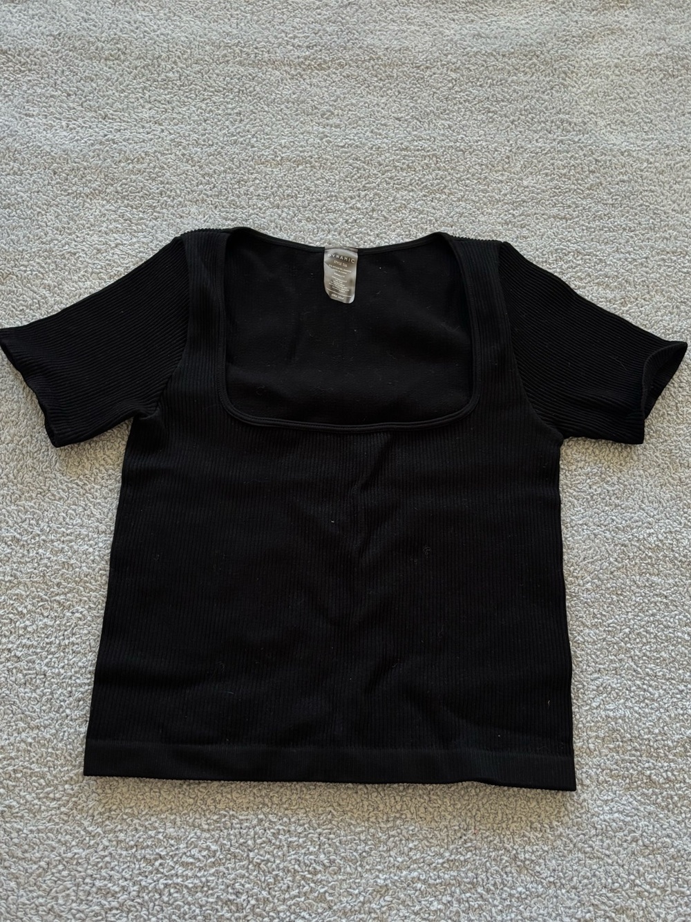 Black Ribbed Short Sleeve Square Neck Top